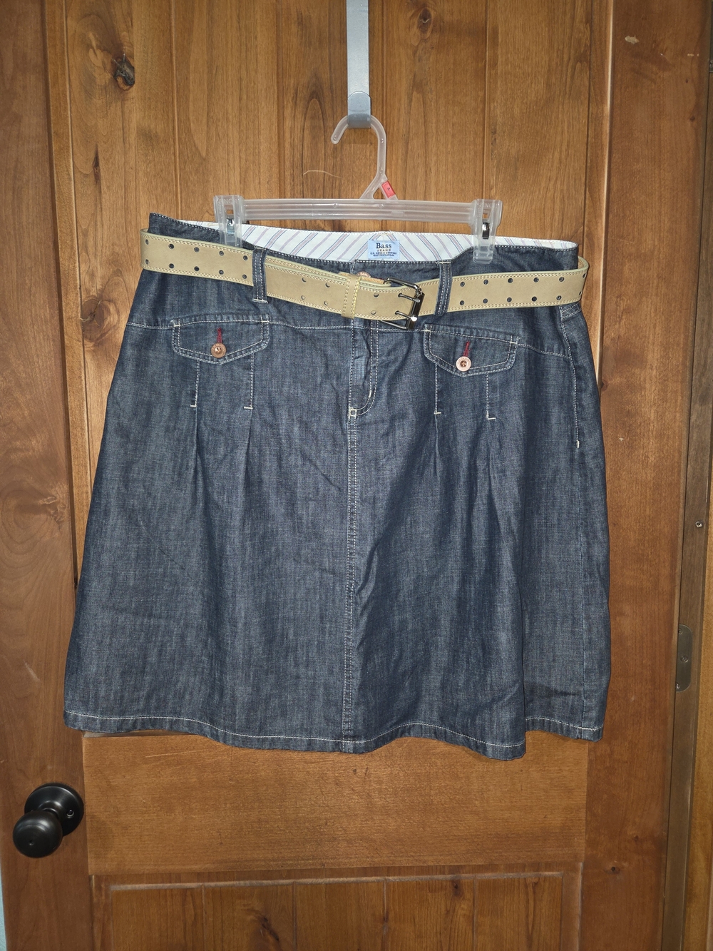 G.H. Bass & Co. Dark Blue Denim Mini Skirt with Tan Leather Belt